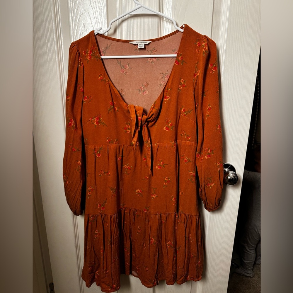 American Eagle Outfitters Rust Floral Long Sleeve Dress